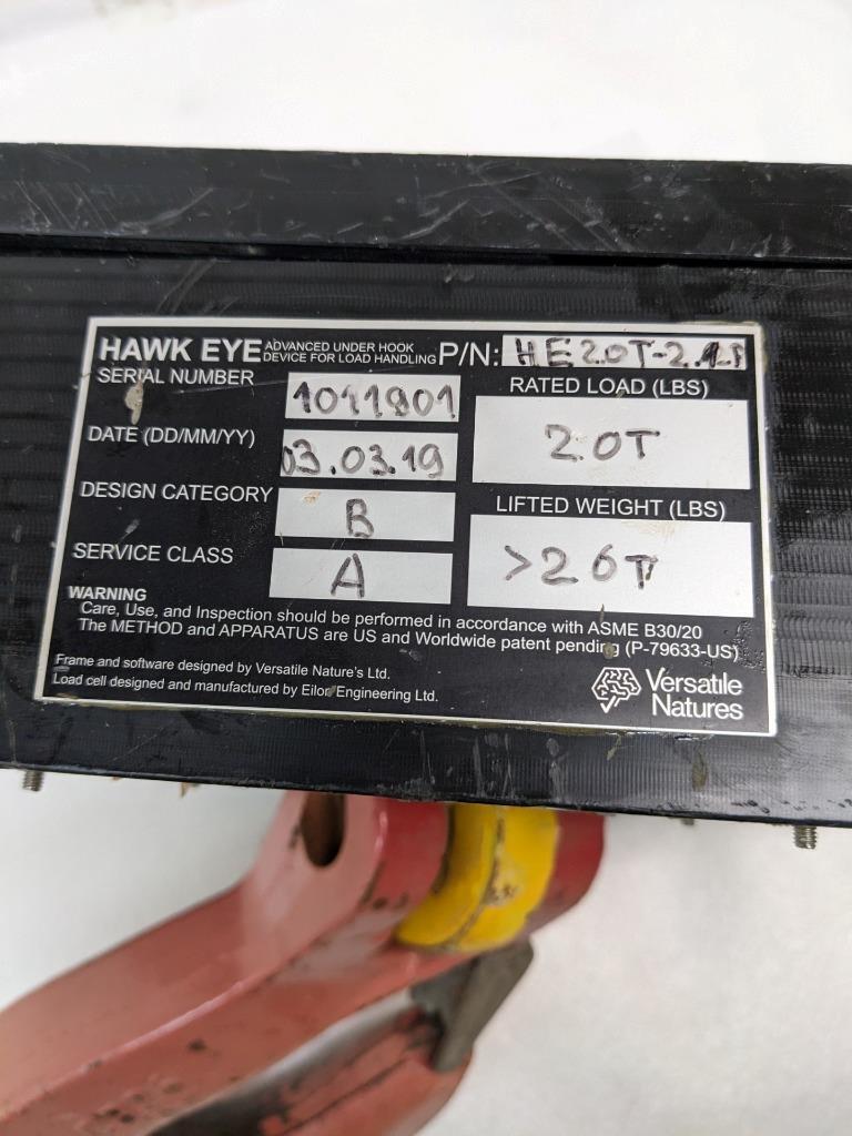 VERSATILE NATURES AI CRANE DATA HAWK EYE UNDER HOOK ATTACHMENT 20T LOAD H1