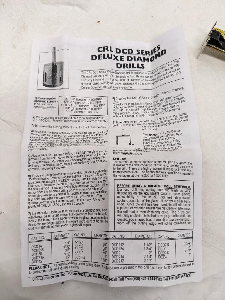 CRL DCD38 331747 3/8" DCD SERIES ELECTRO-FORMED DIAMOND DRILL NEW D0