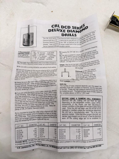 CRL DCD38 331747 3/8" DCD SERIES ELECTRO-FORMED DIAMOND DRILL NEW D0