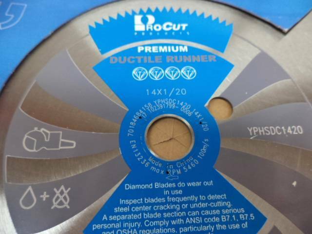 NEW NORTON PRO CUT PREMIUM DUCTILE RUNNER 14" x 1 DIAMOND BLADE YPHSDC1420 SP1T1