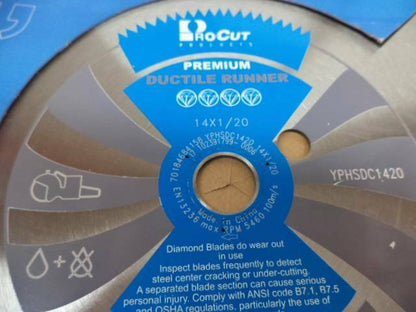 NEW NORTON PRO CUT PREMIUM DUCTILE RUNNER 14" x 1 DIAMOND BLADE YPHSDC1420 SP1T1