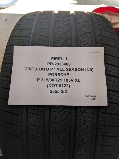 2 PIRELLI CINTURATO P7 A/S (N0) PORSCHE P 315 30 21 105V XL TIRE 2923400 CQ1