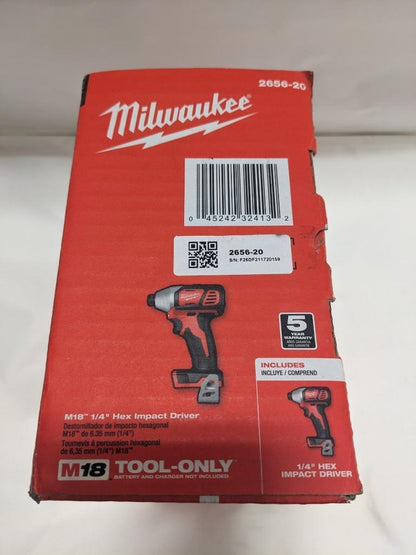 MILWAUKEE M18 CORDLESS LITHIUM-ION 1/4" HEX IMPACT DRIVER 2656-20 BSR35
