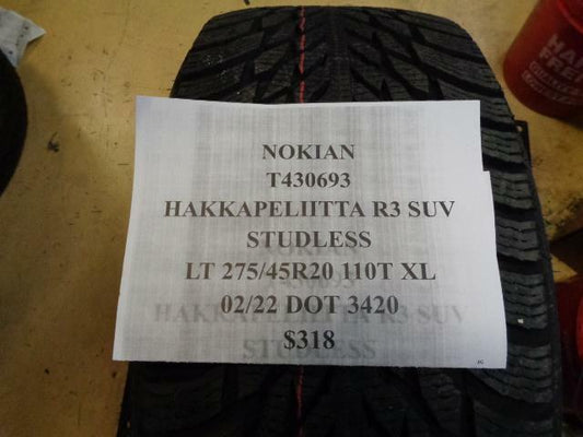 1 NEW NOKLIAN HAKKAPELITTA R3 SUV 275 45 20 110T SL TIRE T430693