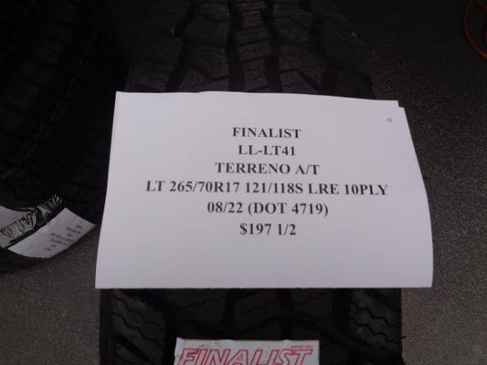 2 NEW TIRES FINALIST TERRENO AT LT 265 70 17 121/118S LRE 10PLY LL-LT41 SU16