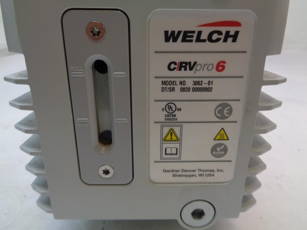 WELCH CRV PRO6 DIRECT DRIVE ROTARY VANE VACUUM PUMP 1/2HP SINGLE PHASE 3062-01