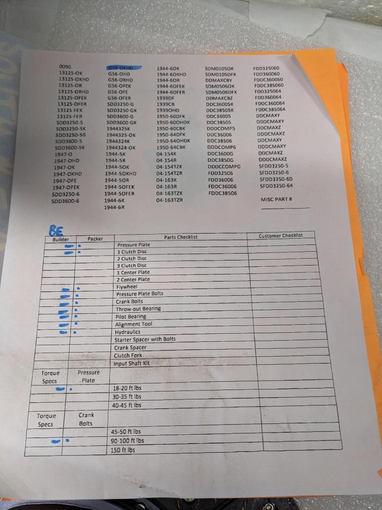 PARTIAL SBC G56-OK-HD 13" ORGANIC CLUTCH KIT FOR DODGE G56 6 SPEED TRANS NEW R3