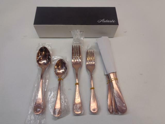 ARTASTE RAIN 18/10 STAINLESS STEEL FLATWARE SILVERWARE COPPER FINISH 20PC SET SR