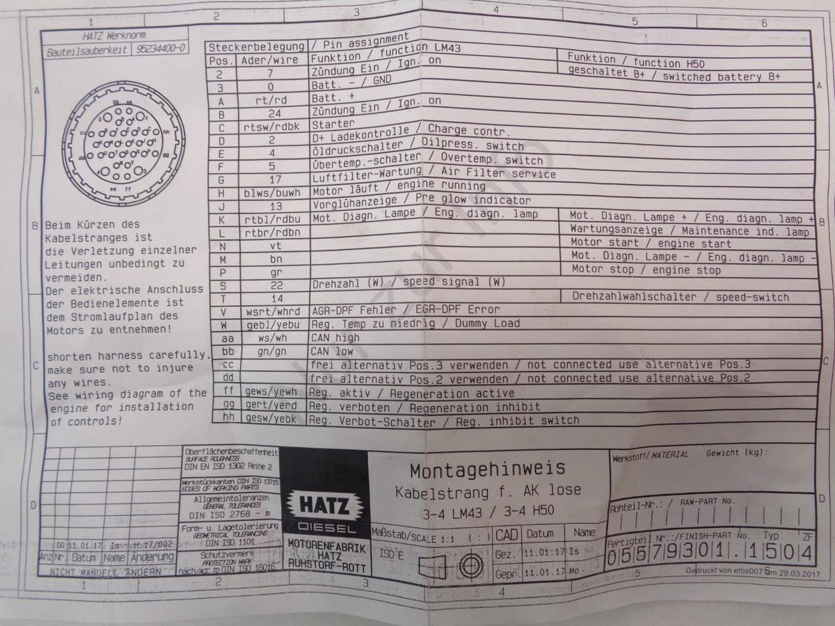 HATZ DIESEL WIRING HARNESS 0-5 M 02487400  R11