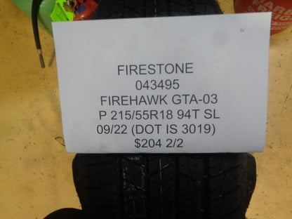 2 FIRESTONE FIREHAWK GTA 03 215 55 18 94T SL 043495