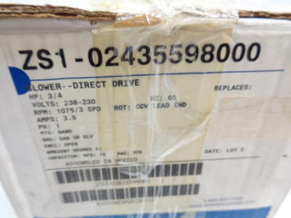 NEW EMERSON 3/4 HP DIRECT DRIVE BLOWER ZS1 0243559800 R32