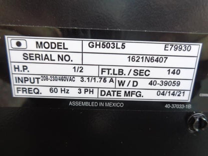 LIFTMASTER GH503L5 1/2 HP 3 PHASE GEARHEAD DOOR OPERATOR NEW B2