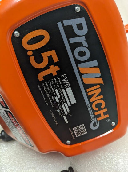 PROWINCH PWR05i 1/2 TON ELECTRIC CHAIN HOIST 2 SPEED 20FT G100 CHAIN NEW BSR3.1