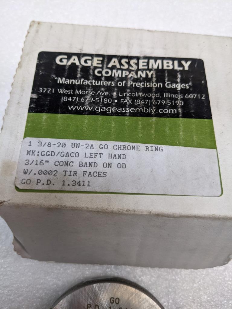 GAGE ASSEMBLY 1 3/8-20 UN-2A LEFT HAND GO CHROME THREAD GAUGE 1 .3411 NEW R22T9