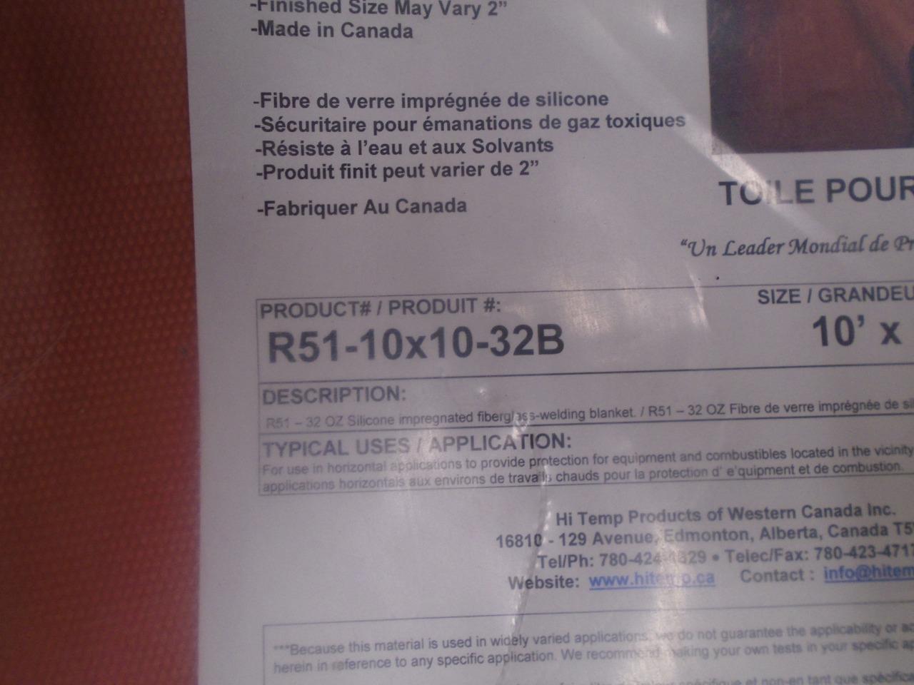 NEW RED Hi-Temp R51 Welding Blanket 10'x10' Silicone Impregnated Fiberglass R30