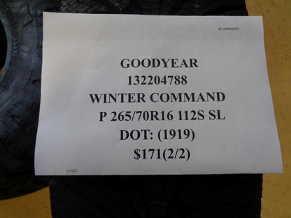 2 GOODYEAR WINTER COMMAND P 265 70 16 112S SL TIRE 132204788 BQ4