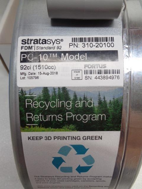 USED STRATASYS FORTUS 310-20100 PC-10 92CI (1510CC) SOLUBLE SUPPORT CANISTER SR
