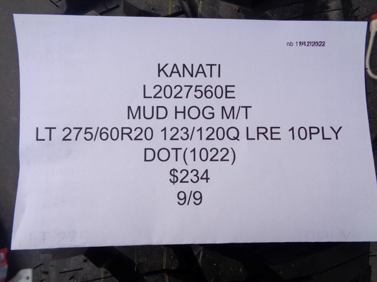 KANATI MUD HOG MT LT 275 60 20 123/120Q LRE 10PLY TIRE L2027560E CQ2