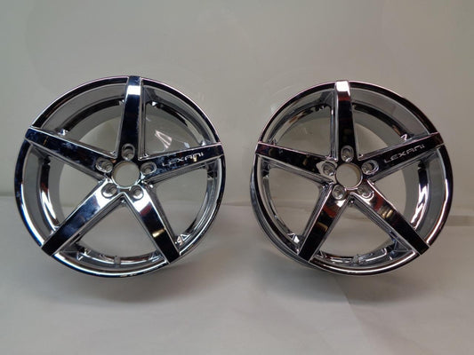 PAIR OF LEXANI R-FOUR FULL CHROME 20x8.5 5x115 +15 WHEELS SR
