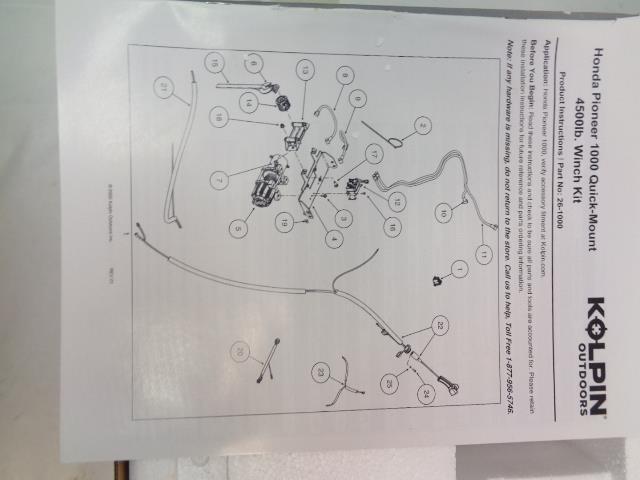 KOLPIN OUTDOORS QUICK MOUNT WINCH 4500 LB 26-100 FOR HONDA PIONEER 1000 NEW R16