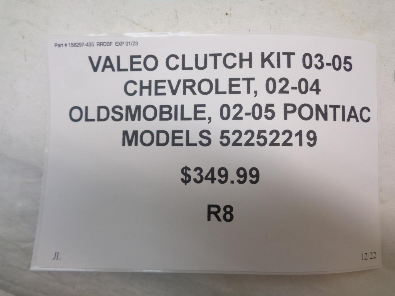 VALEO CLUTCH KIT for 03-05 CHEVY 02-04 OLDSMOBILE 02-05 PONTIAC MODELS 52252219