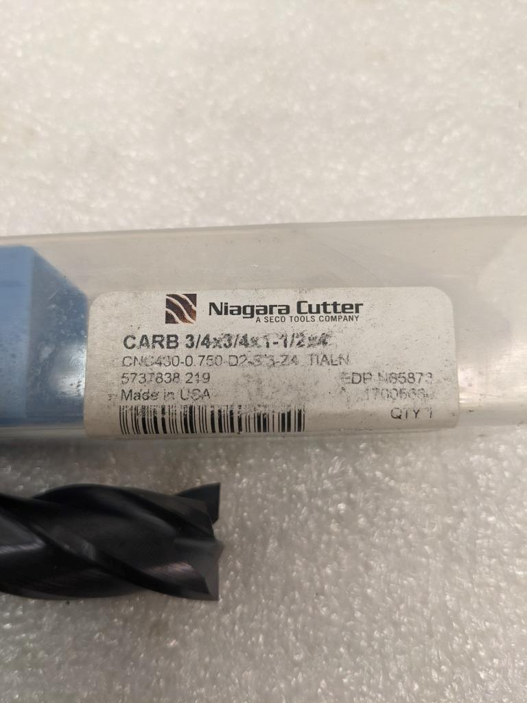 NIAGARA CUTTER SQUARE END 3/4" DIAM 2-1/4" 4 FLUTE SOLID CARBIDE NEW R29