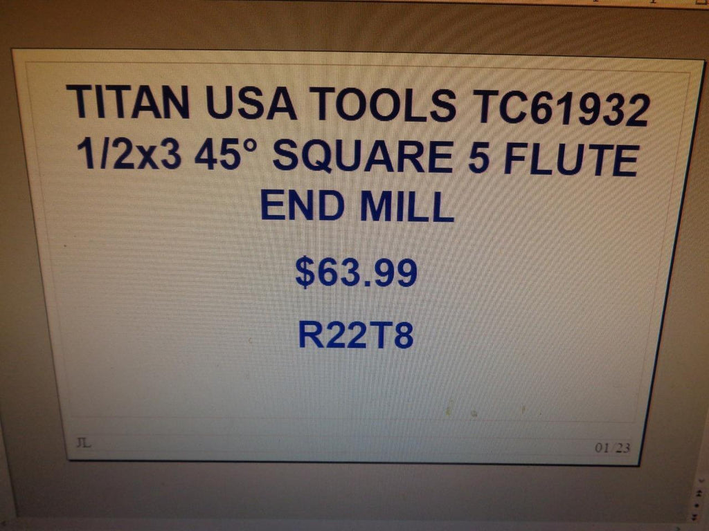 TITAN USA TOOLS TC61932 1/2x3 45° SQUARE 5 FLUTE END MILL R22T8