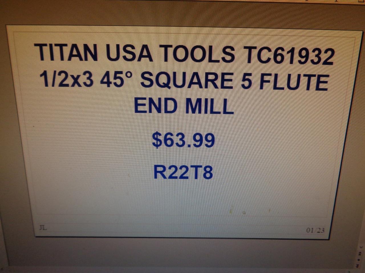 TITAN USA TOOLS TC61932 1/2x3 45° SQUARE 5 FLUTE END MILL R22T8