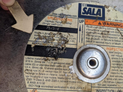 DBI-SALA 3403603 SEALED SELF-RETRACTING 130' STEEL LIFELINE 310 LBS MAX NEW H2