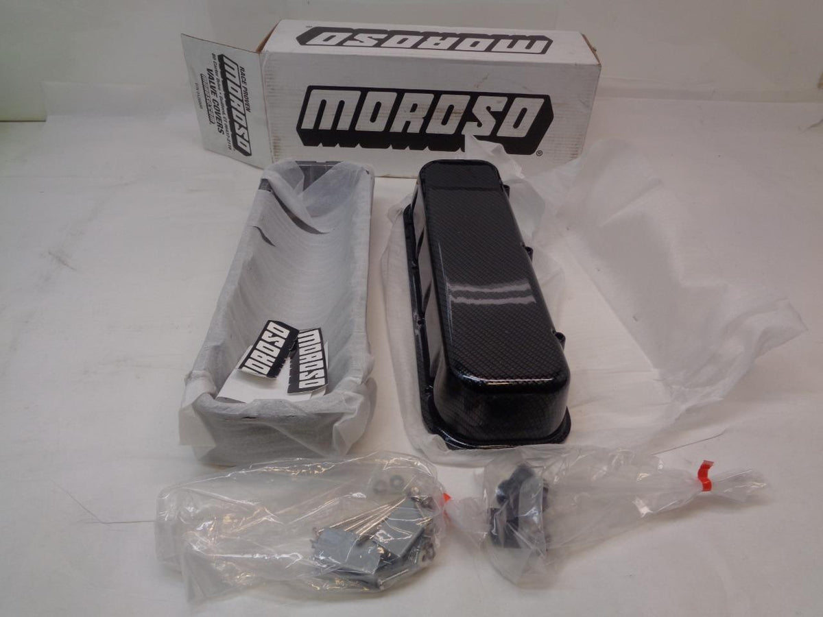 MOROSO VALVE COVERS BBC CAST ALUMINUM GRAY/BLACK FIBER DESIGN 68426 R8
