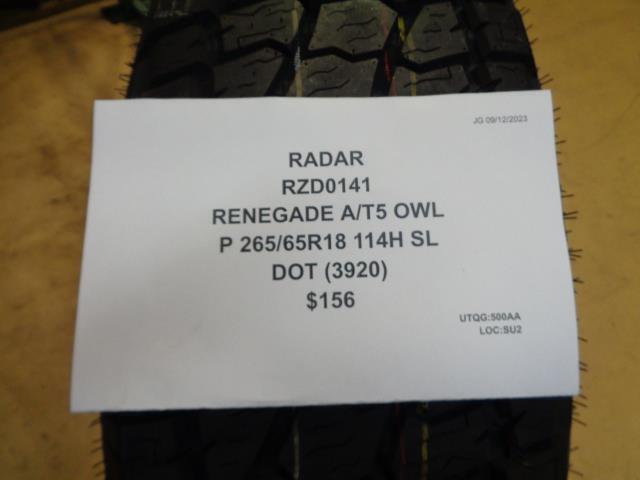 RADAR RENEGADE A/T5 OWL P 265 65 18 114H SL TIRE RZD0141 BQ4