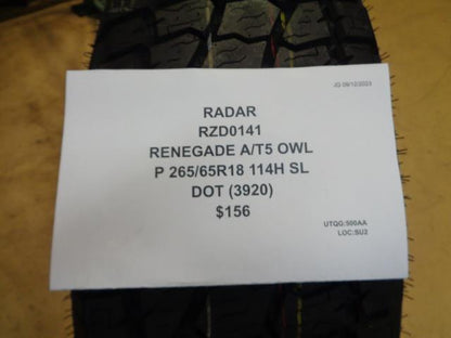RADAR RENEGADE A/T5 OWL P 265 65 18 114H SL TIRE RZD0141 BQ4