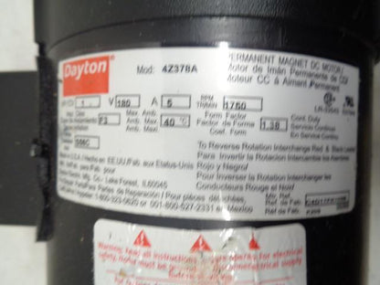 DAYTON DC PERMANENT MAGNET MOTOR 1HP 1750RPM 180V 4Z378A NEW J2