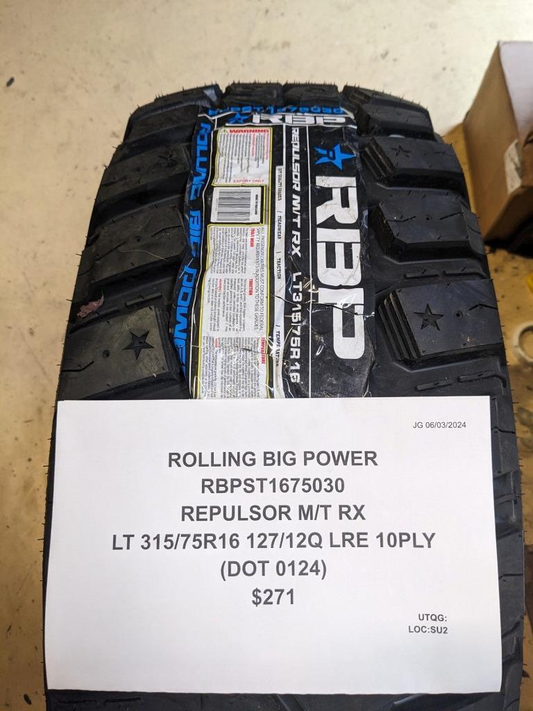 ROLLING BIG POWER REPULSOR  LT 315 75 16 127/124Q LRE 10PLY TIRE RBPST1675030