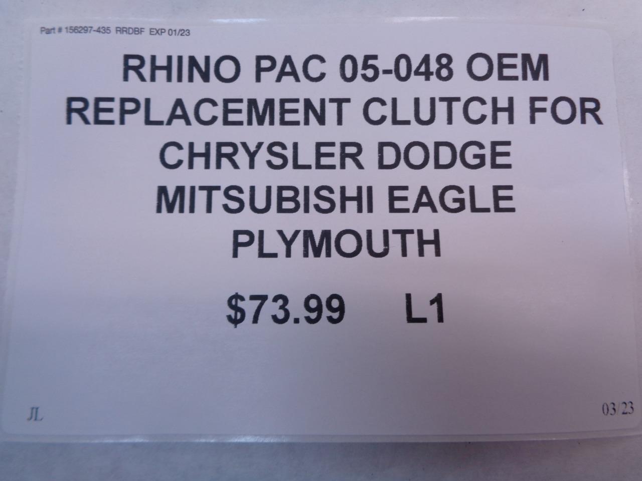 RHINO PAC 05-048 OEM REPLACEMENT CLUTCH FOR CHRYSLER DODGE MITSUBISHI L1