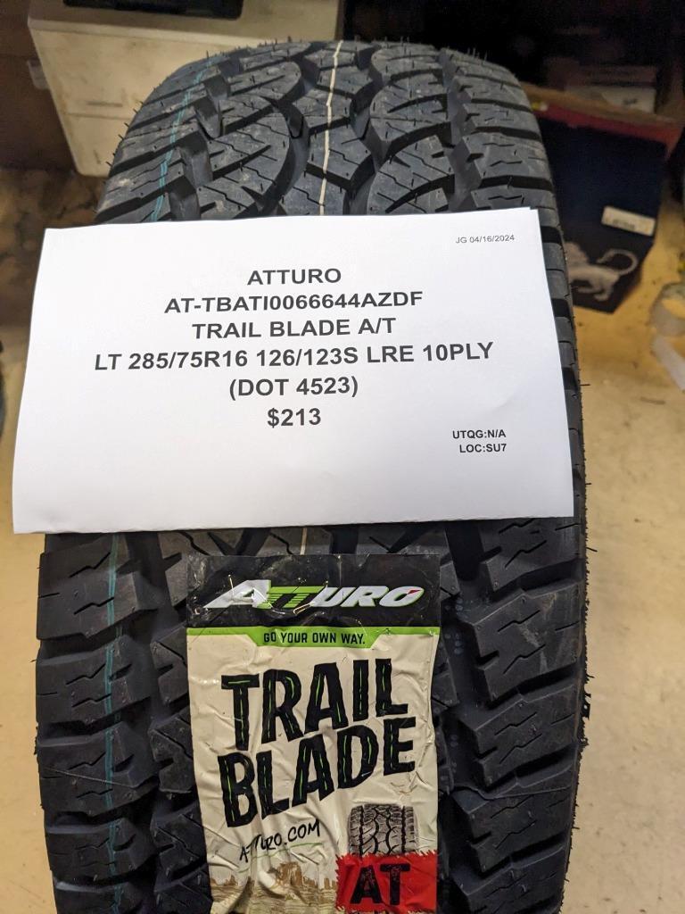 ATTURO TRAIL BLADE AT LT 285 75 16 126/123S LRE 10PLY TIRE TBATI0066644AZDF CQ2