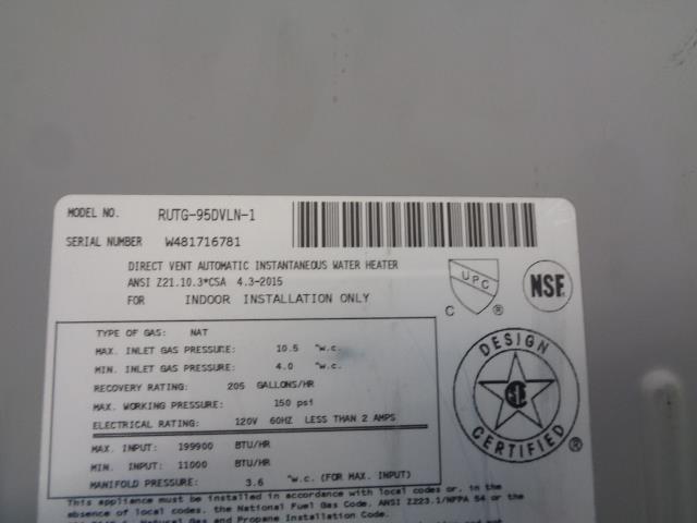 NEW RUUD BY RHEEM DIRECT VENT AUTO. INSTANT WATER HEATER RUTG-95DVLN-1 BSR