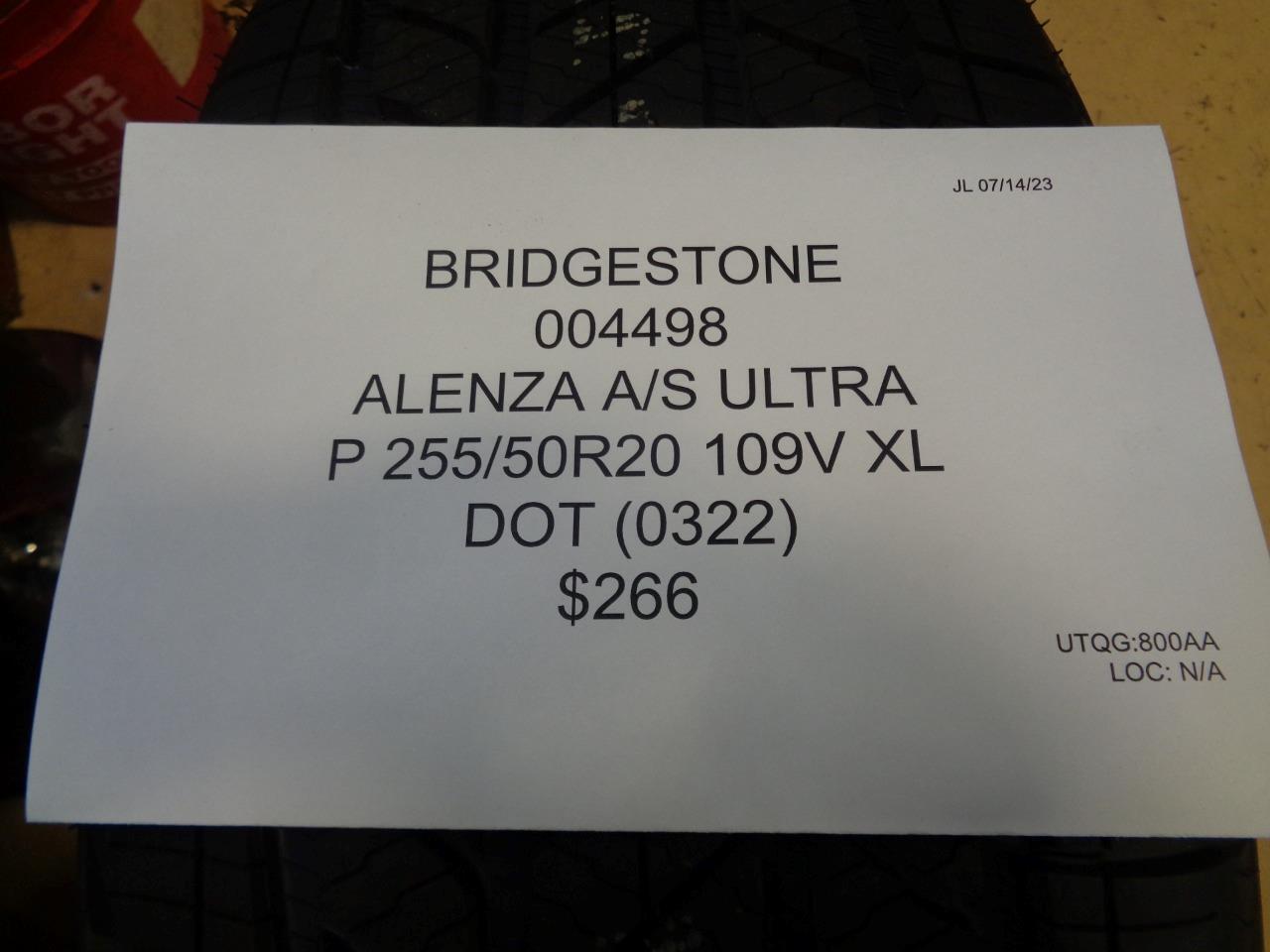 BRIDGESTONE ALENZA A/S ULTRA P 255 50 20 109V XL ALL SEASON TIRE 004498 CQ2
