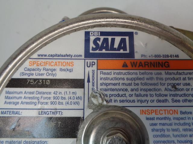 DBI-SALA RETRACTABLE SEALED SRL 50' LIFELINE W/ SNAP HOOK 3400109 USED H2