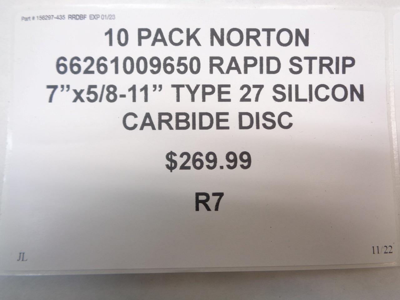 10ct NORTON 66261009650 RAPID STRIP 7x5/8-11" TYPE 27 SILICON CARBIDE DISC R7