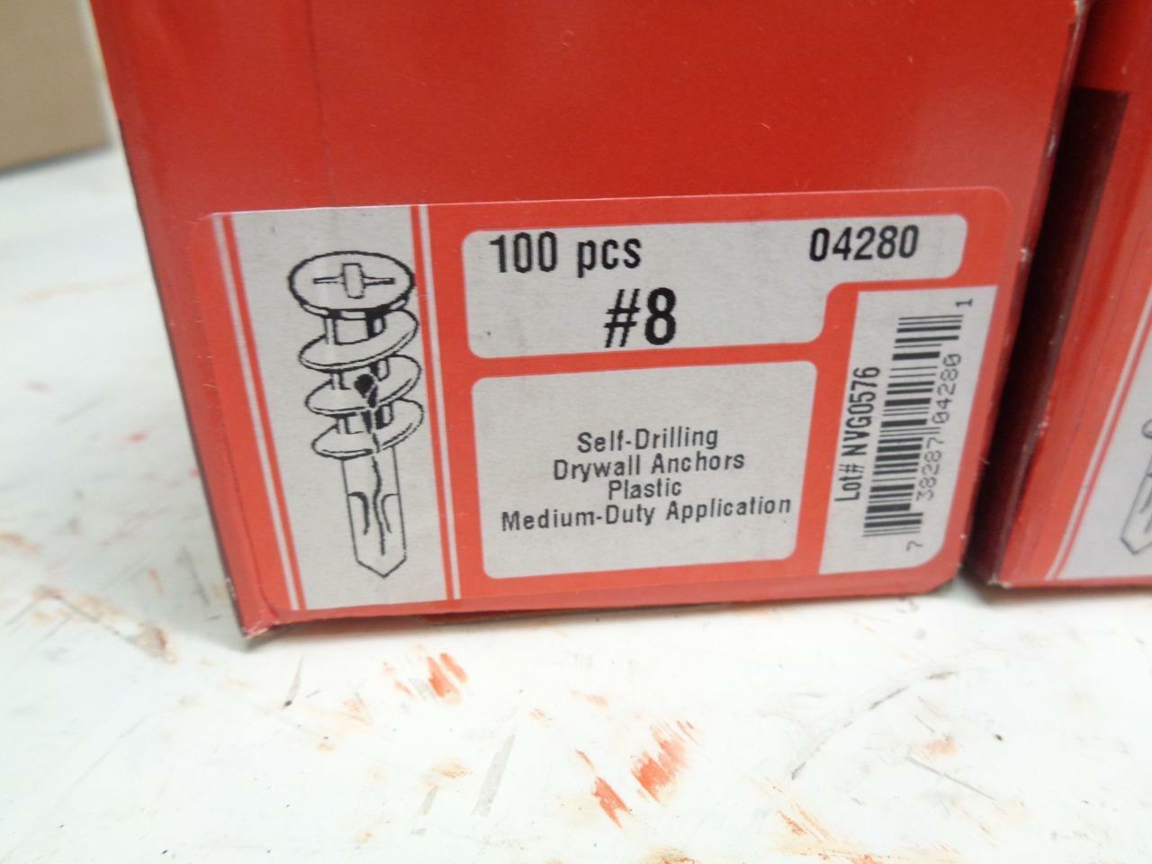 NEW PACK OF 2 BOXES OF 100 COUNT MIDWEST SELF-DRILLING DRYWALL ANCHORS 04280 R10