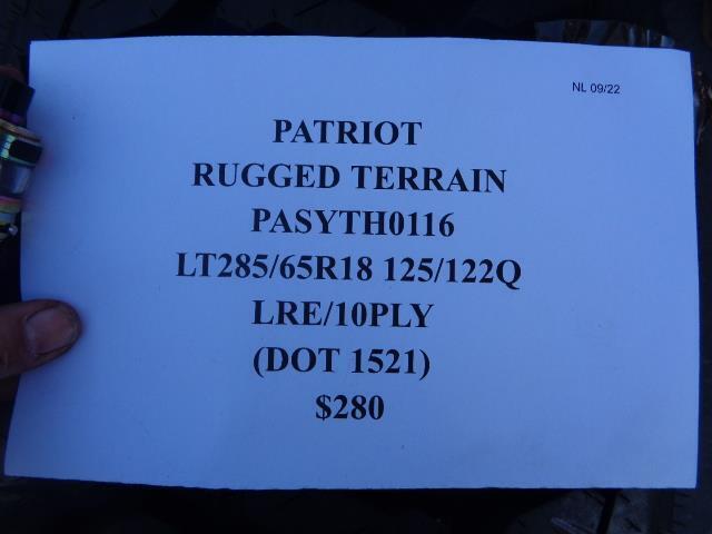 PATRIOT TIRES PATRIOT MT LT 285 65 18 125/122Q LRE TIRE PASYTH0116