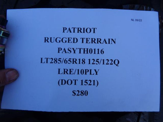 PATRIOT TIRES PATRIOT MT LT 285 65 18 125/122Q LRE TIRE PASYTH0116