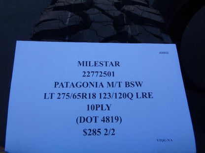 MILESTAR PATAGONIA M/T BSW LT 275 65 18 123/120Q LRE 10PLY TIRE 22772501 SU7