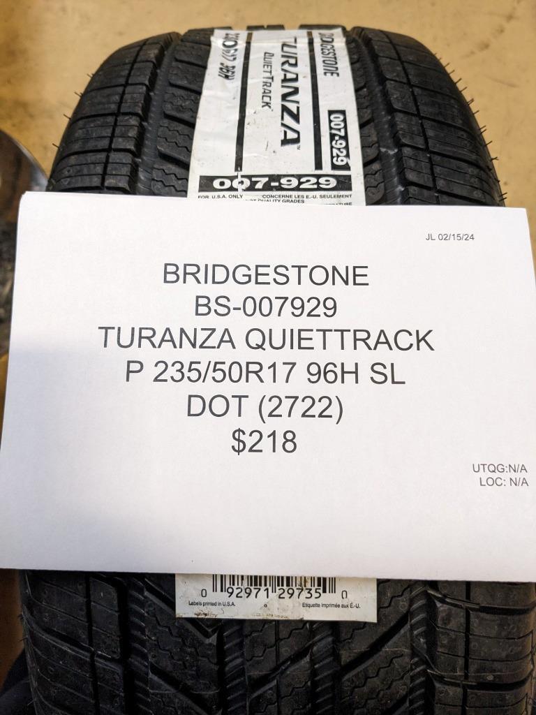 BRIDGESTONE TURANZA QUIETTRACK P 235 50 17 96H SL TIRE 007929 CQ1
