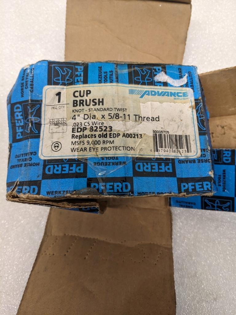 PFERD 82523 4" DIAMETER KNOT WIRE CUP BRUSH .023 CS WIRE 5/8-11 THREAD NEW R22