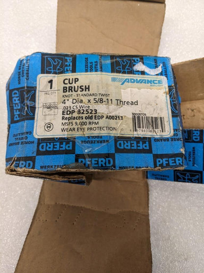PFERD 82523 4" DIAMETER KNOT WIRE CUP BRUSH .023 CS WIRE 5/8-11 THREAD NEW R22