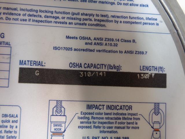 3M DBI-SALA SELF RETRACTING LIFELINE 130 FT LENGTH 310 LBS CAPACITY 3401002 H1