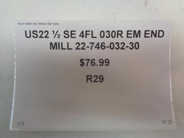 US22 ½ SE 4FL 030R EM END MILL 22-746-032-30 R29