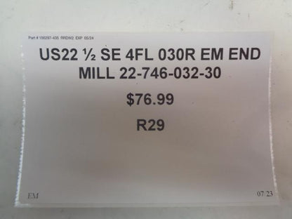 US22 ½ SE 4FL 030R EM END MILL 22-746-032-30 R29